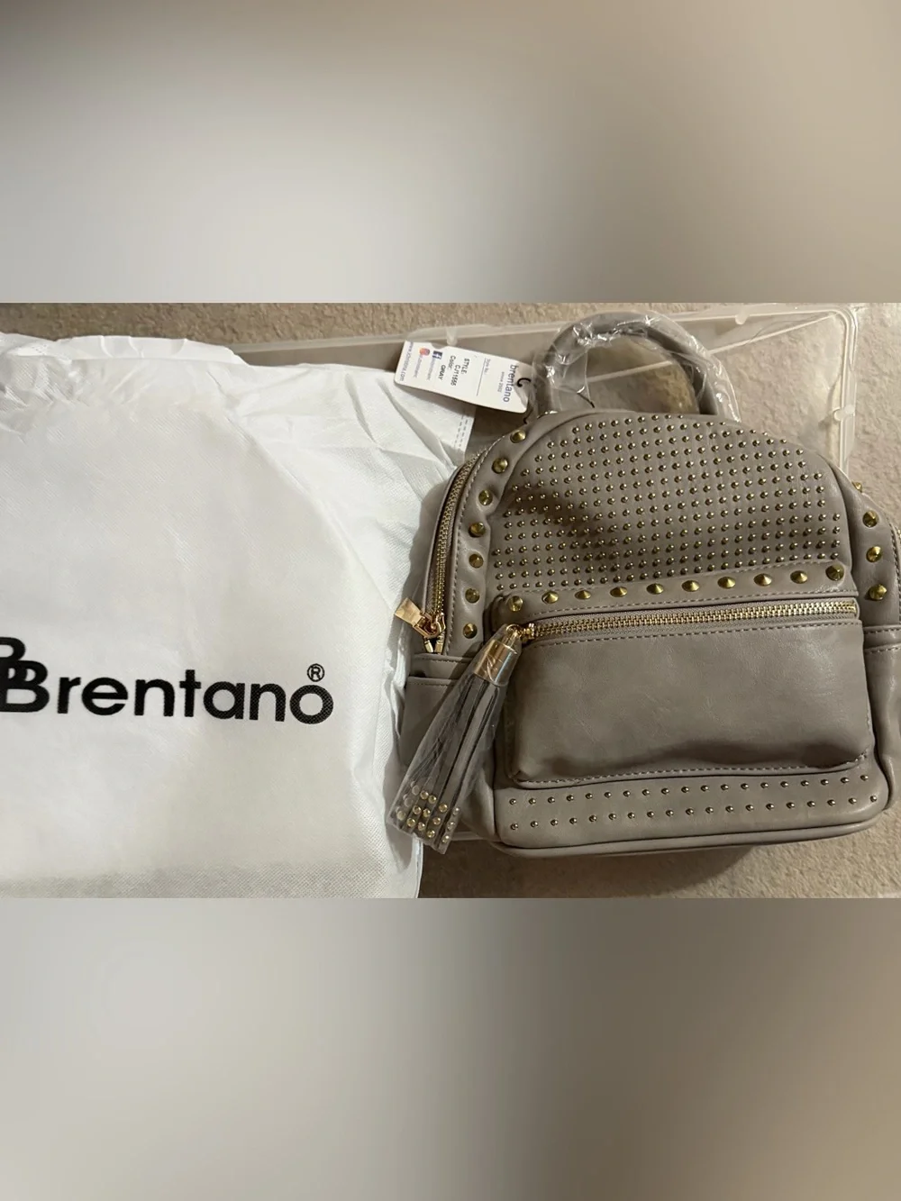Gray Studded Mini Backpack by Brentano